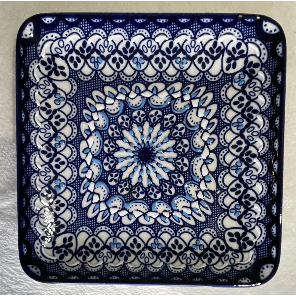 Pottery Barn Baja Appetizer Plate Handpainted Blue on White